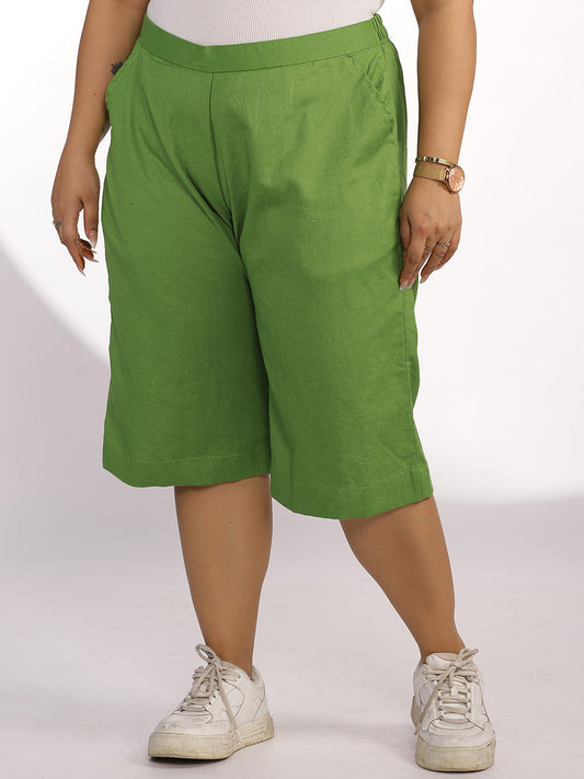Green Cotton Knee-Length Shorts