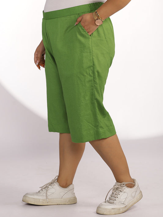 Green Cotton Knee-Length Shorts