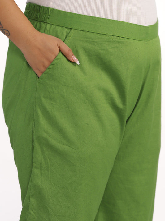 Green Cotton Knee-Length Shorts