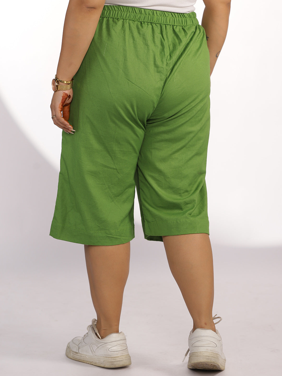 Green Cotton Knee-Length Shorts