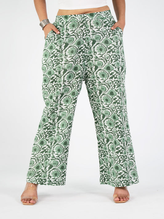 Printed Cotton Palazzo Pants - GreenTarang