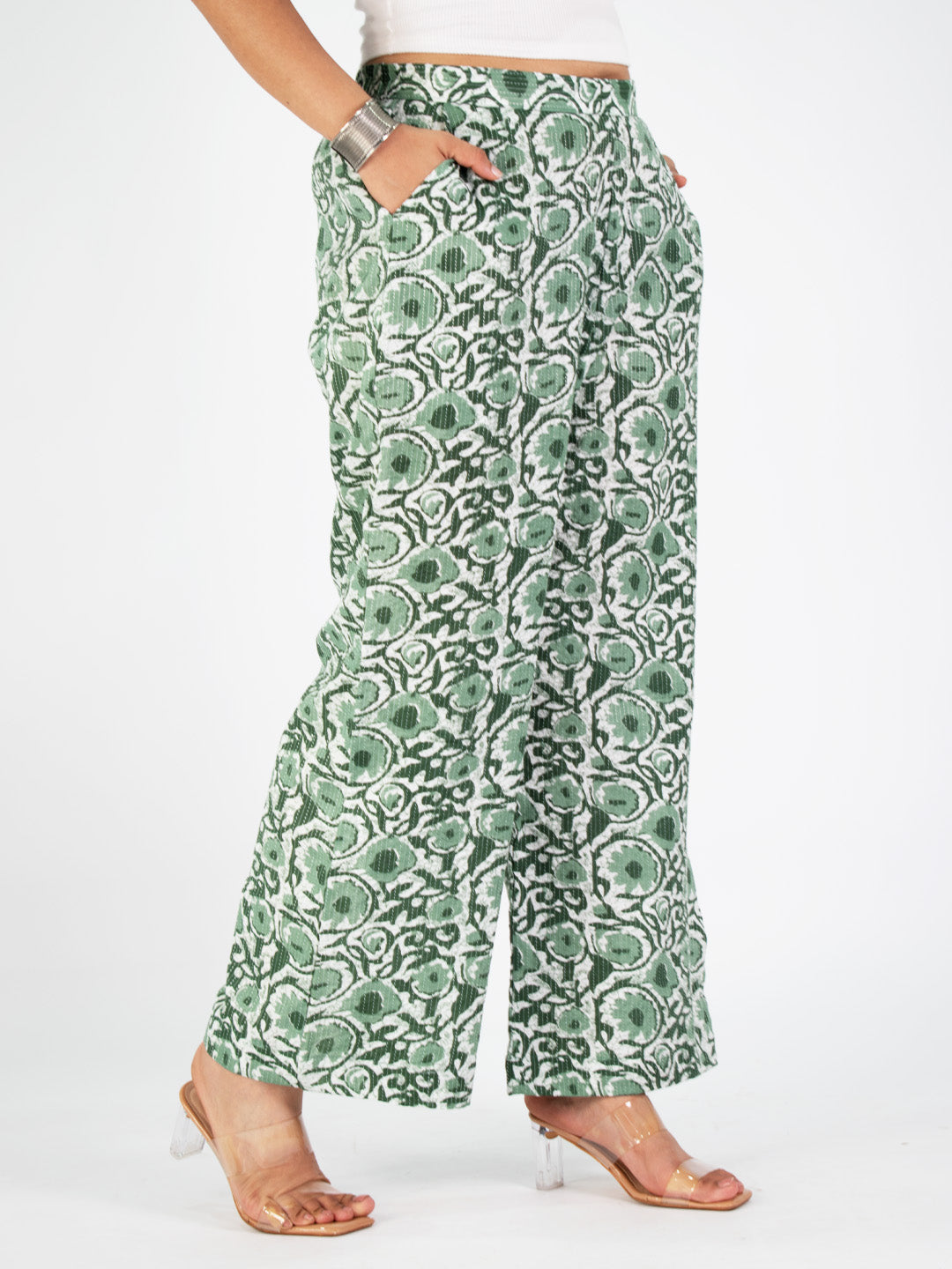 Printed Cotton Palazzo Pants - GreenTarang