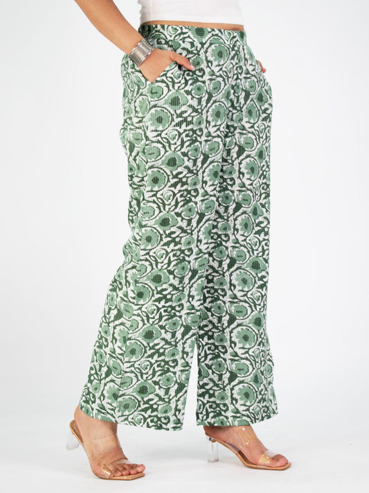 Printed Cotton Palazzo Pants - GreenTarang