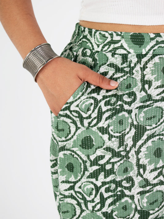 Printed Cotton Palazzo Pants - GreenTarang