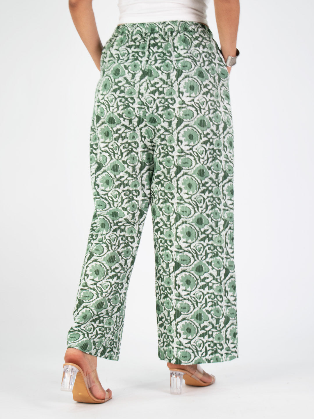 Printed Cotton Palazzo Pants - GreenTarang