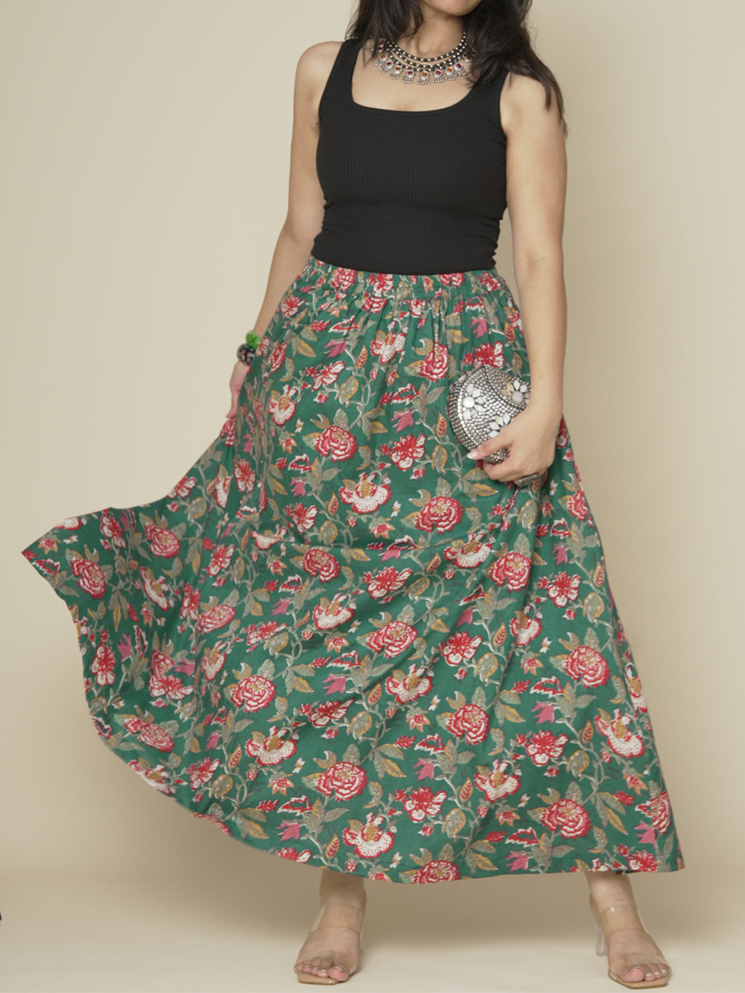 Printed Cotton Long Skirt - VerdantRose