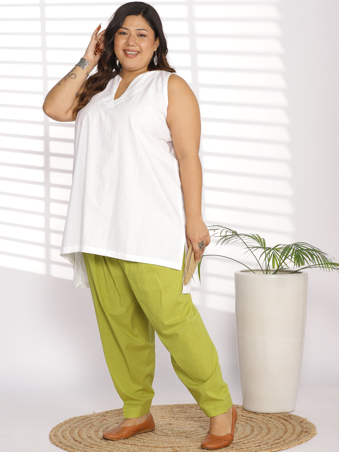 Lime Cotton Straight Salwar