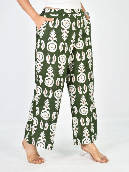 Printed Cotton Palazzo Pants - GreenBoho