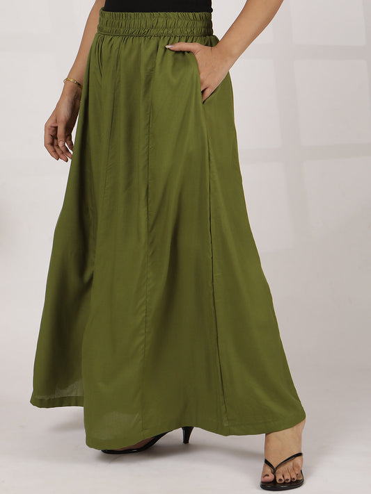 Green Rayon Flared Palazzo