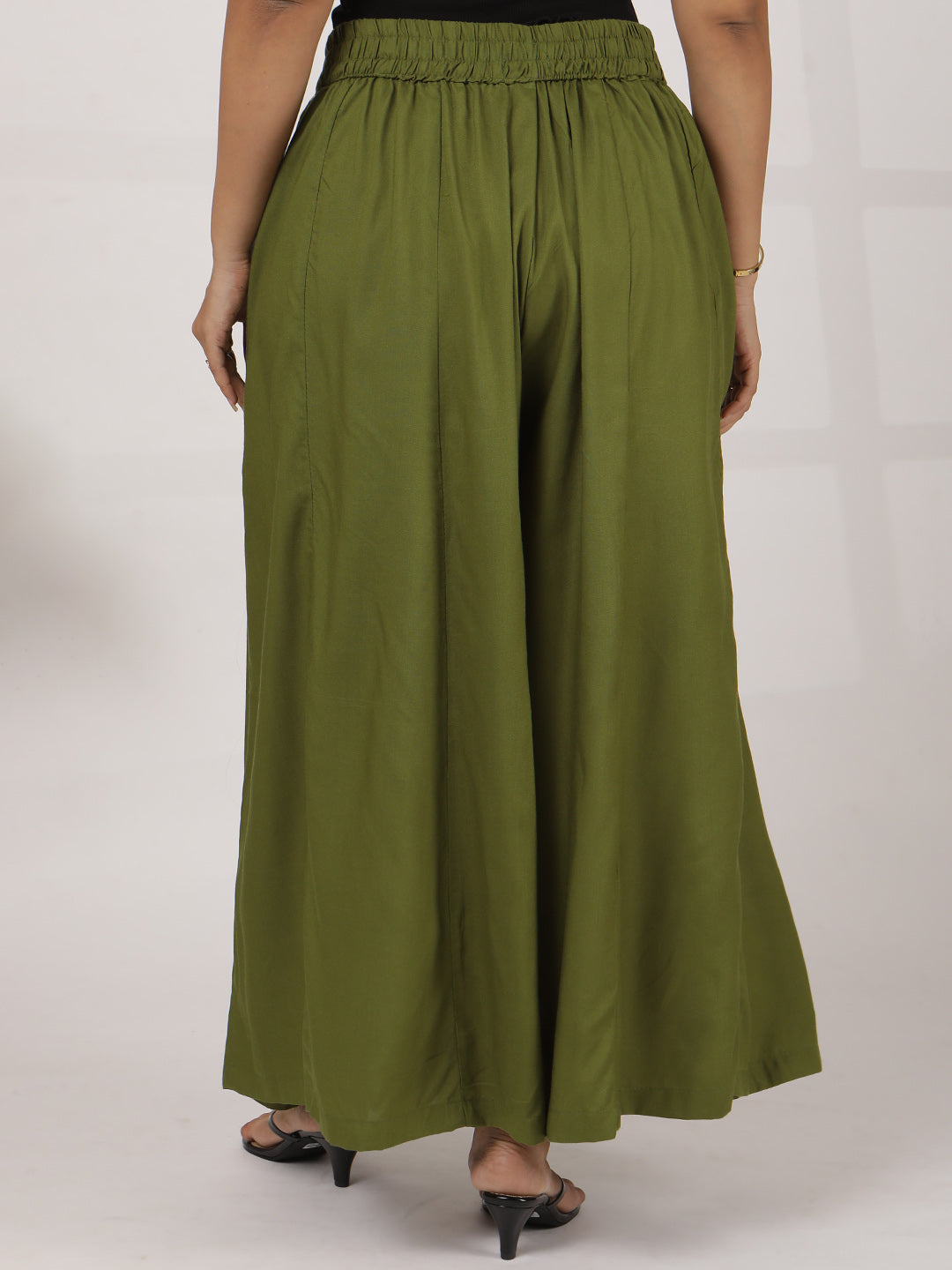 Green Rayon Flared Palazzo