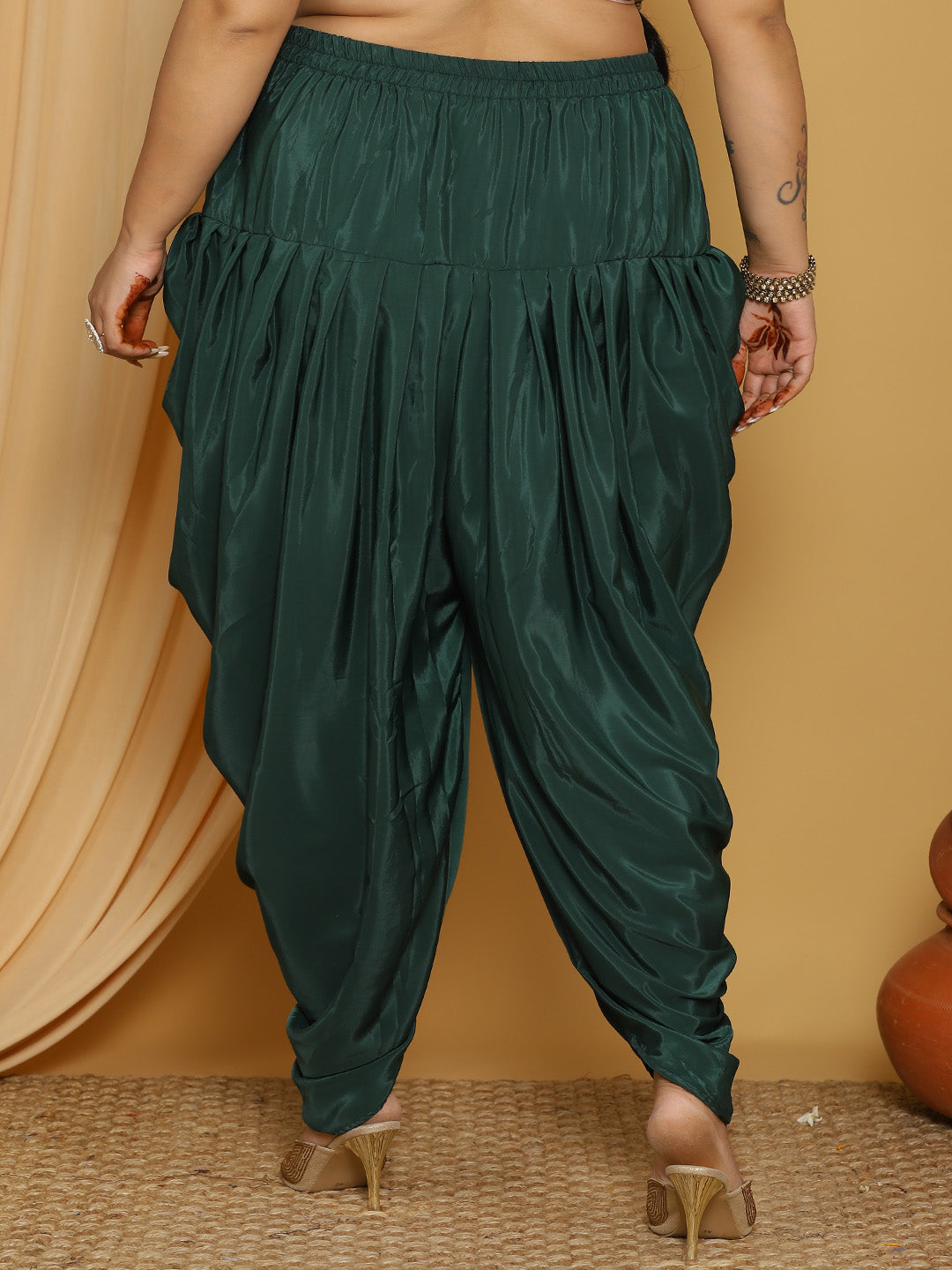 BottleGreen Crepe Silk Dhoti