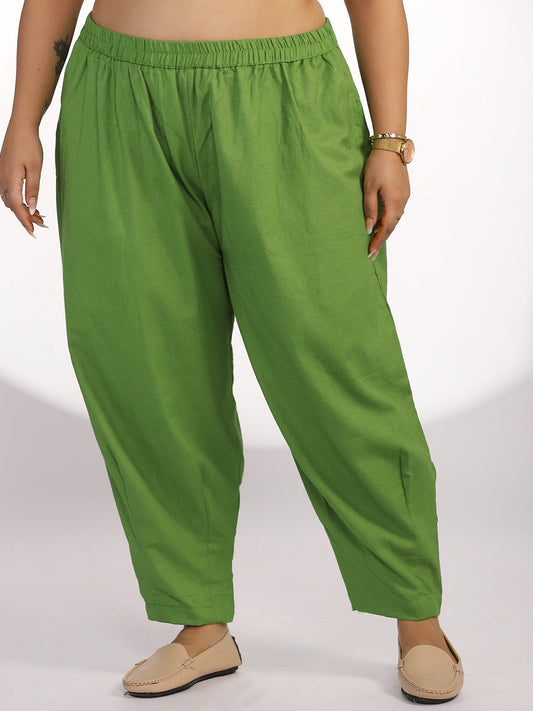 Green Cotton Mom-Fit Pants