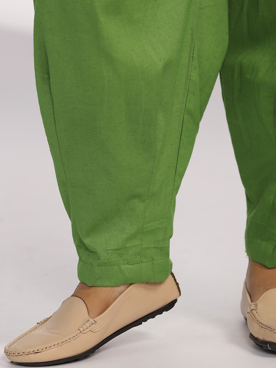 Green Cotton Mom-Fit Pants