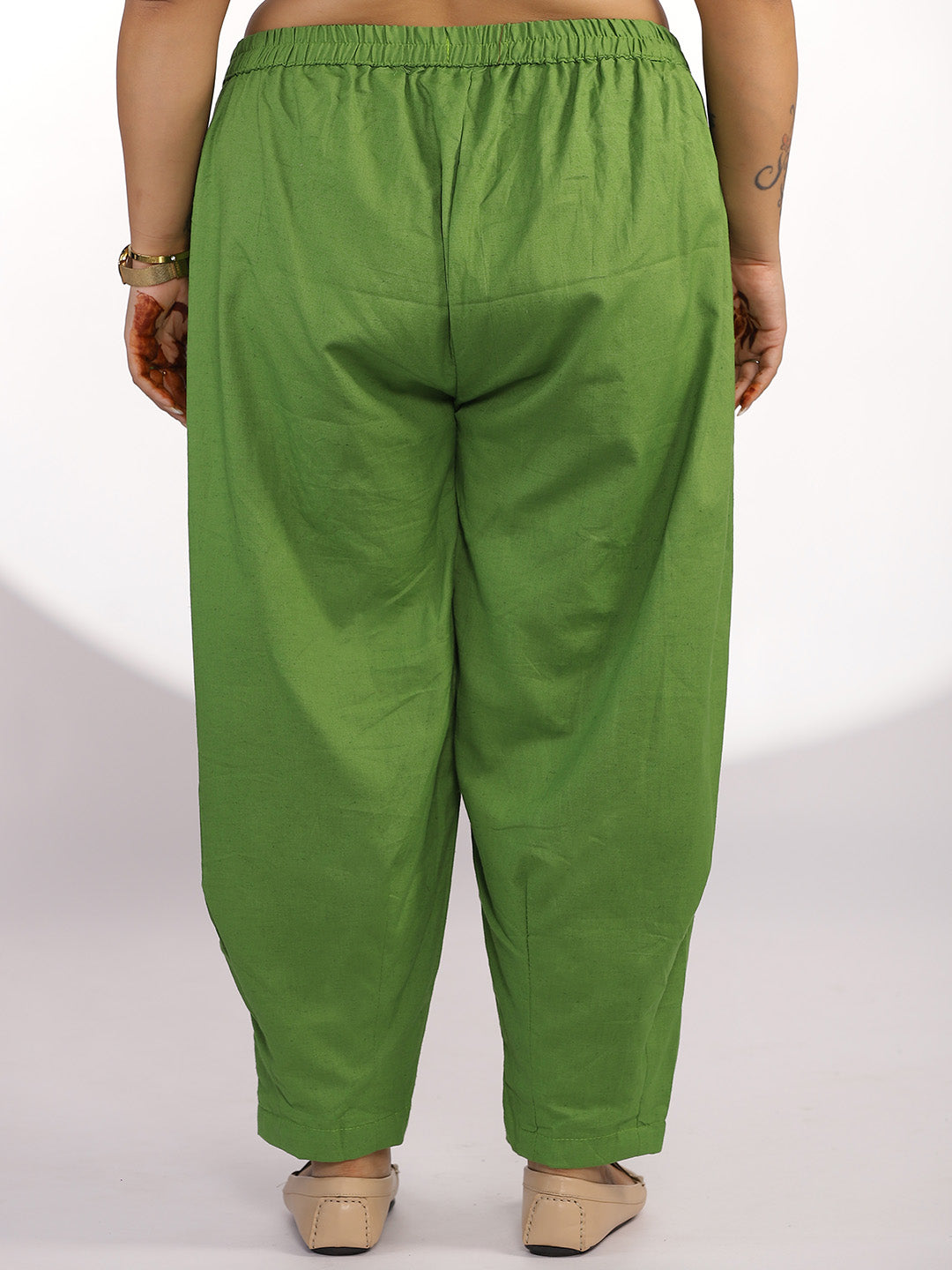 Green Cotton Mom-Fit Pants