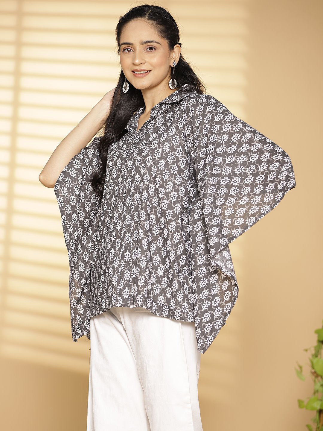 Grey Butti Printed KaftanTop