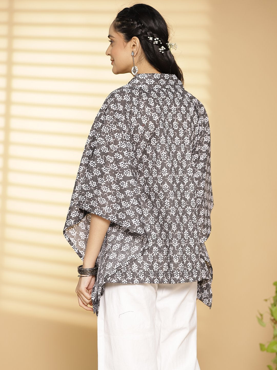 Grey Butti Printed KaftanTop