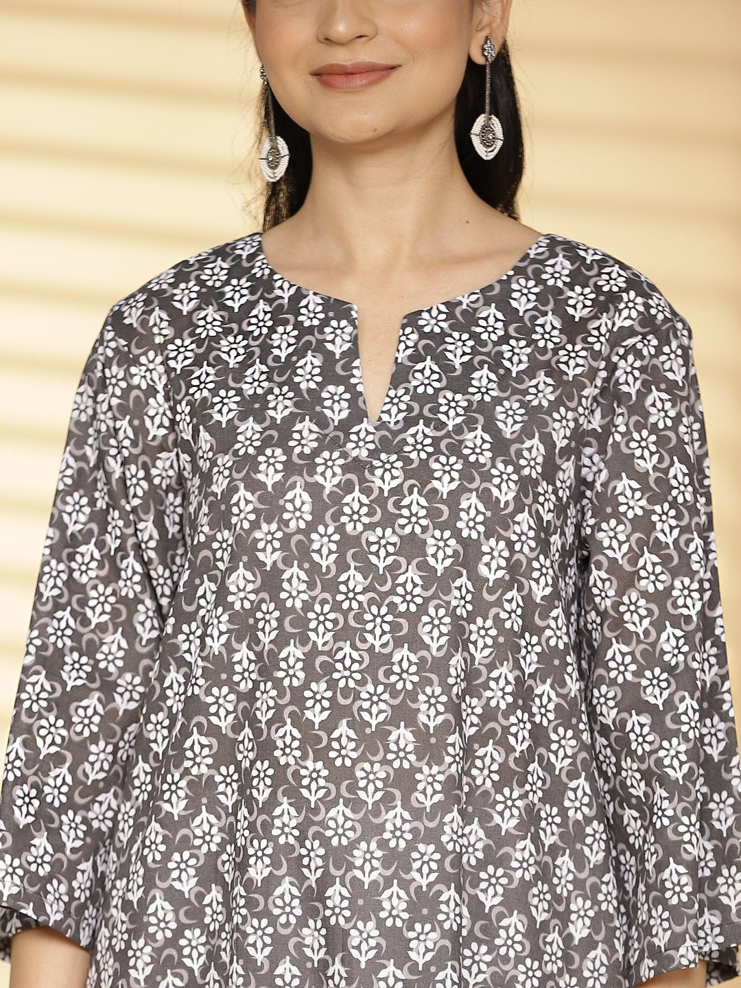 Grey Butti Printed LongKurta