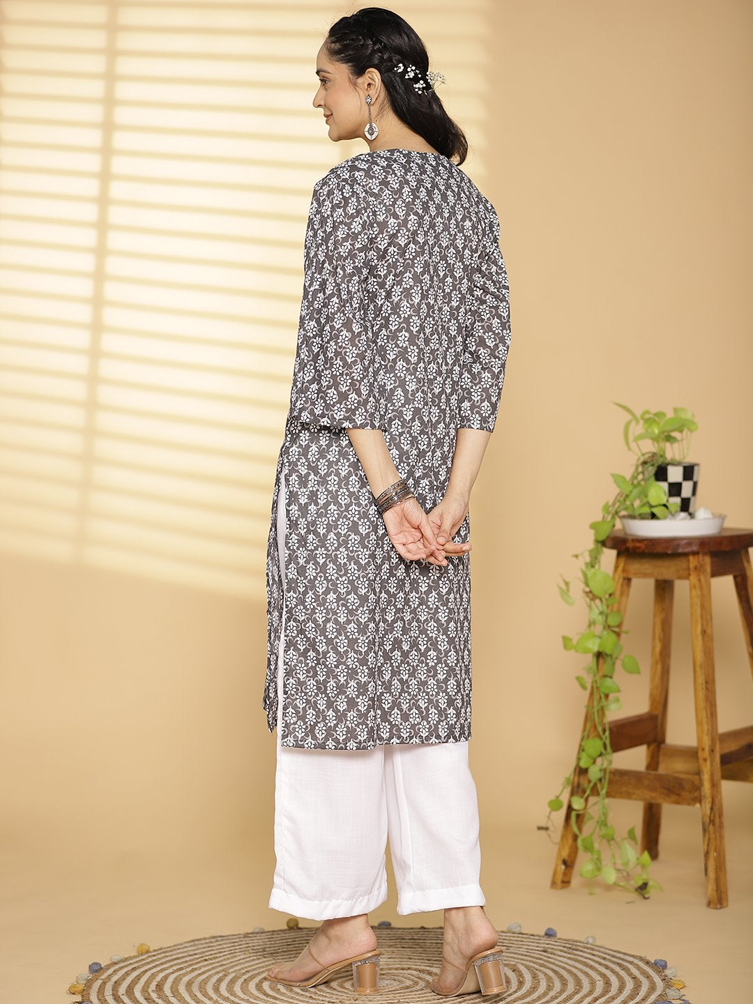 Grey Butti Printed LongKurta