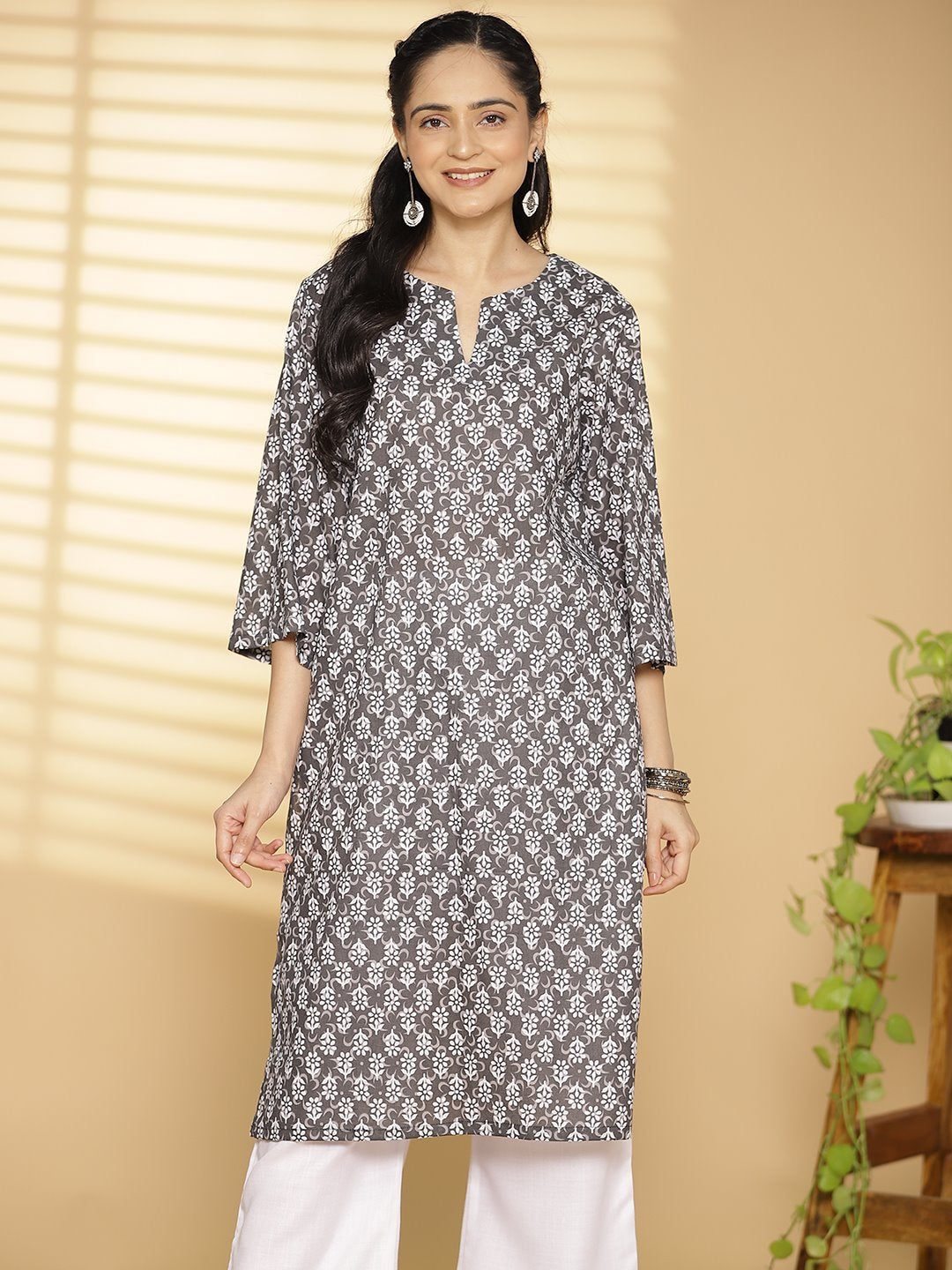 Grey Butti Printed LongKurta