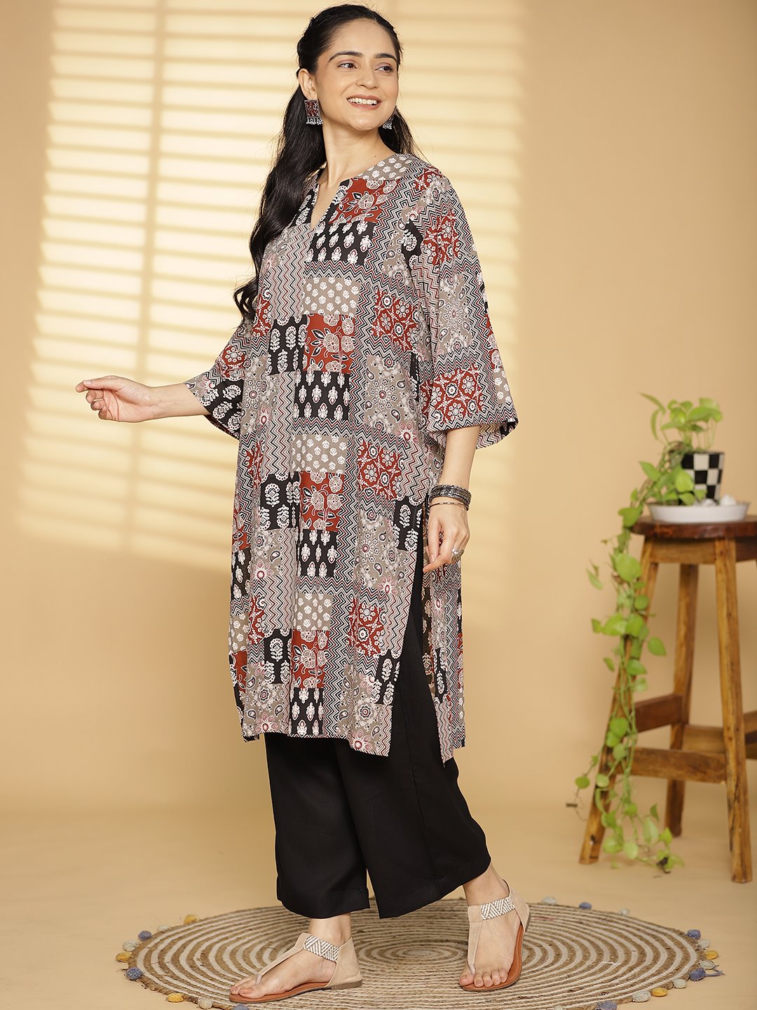 Grey CottonPrinted LongKurta