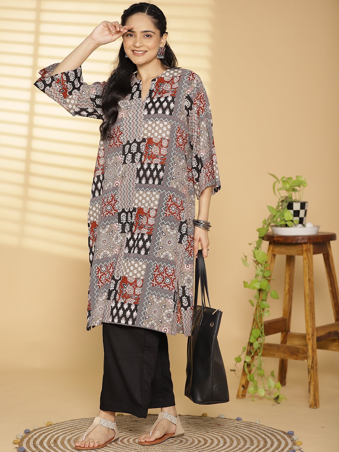 Grey CottonPrinted LongKurta