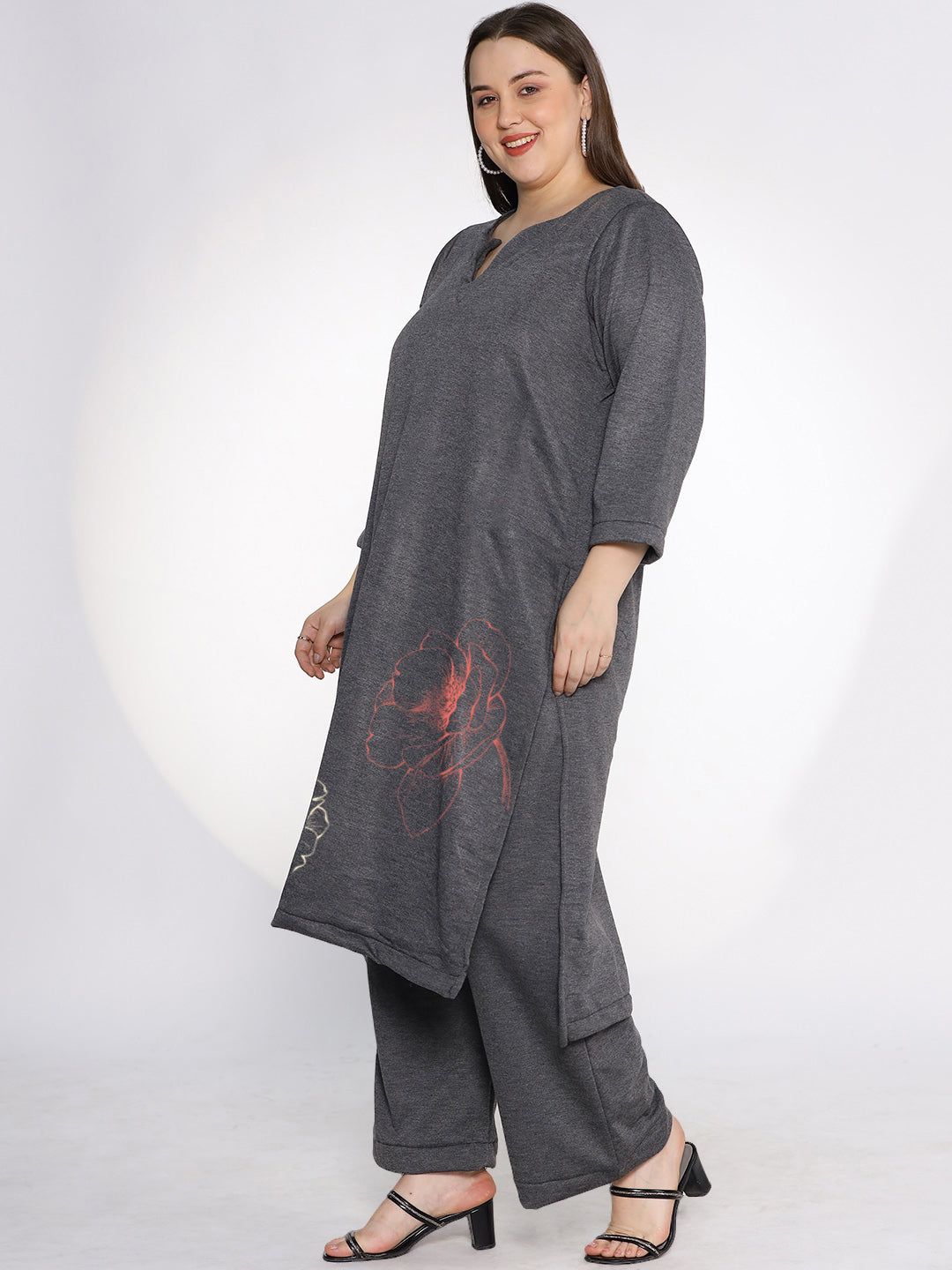 Grey Fleece LongKurta - ColossalOrchid