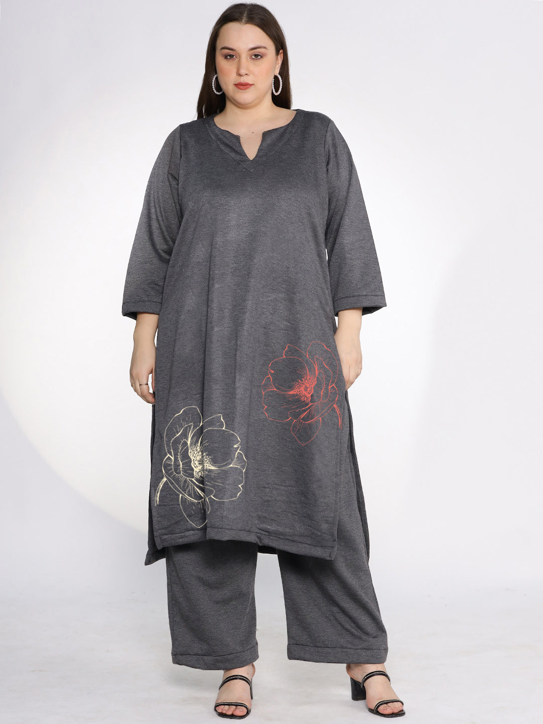 Grey Fleece LongKurta - ColossalOrchid