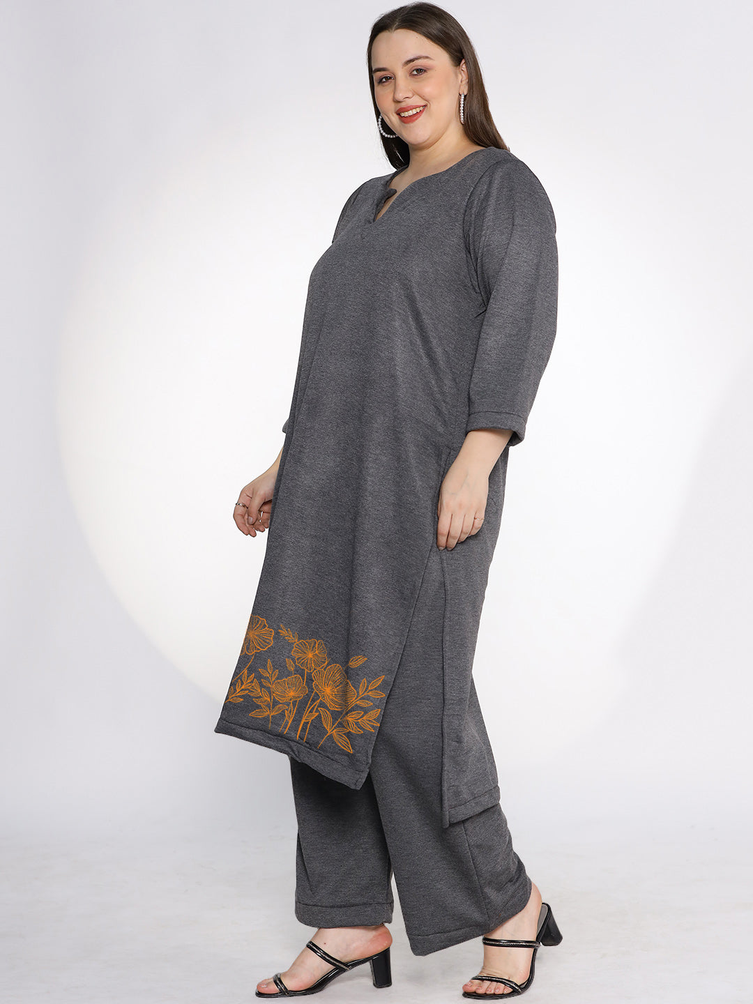 Grey Fleece LongKurta - WinterGarden