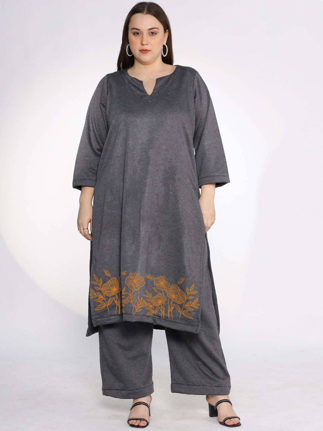 Grey Fleece LongKurta - WinterGarden