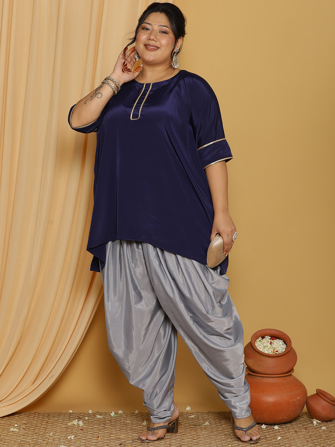Grey Crepe Silk Dhoti