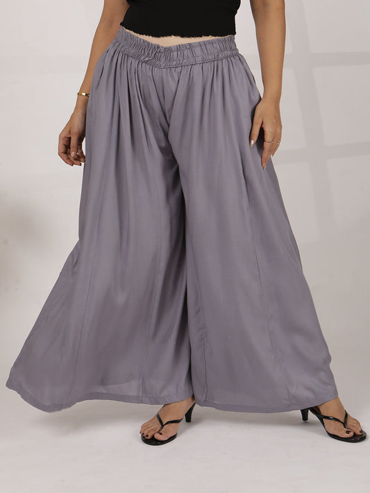 Grey Rayon Flared Palazzo