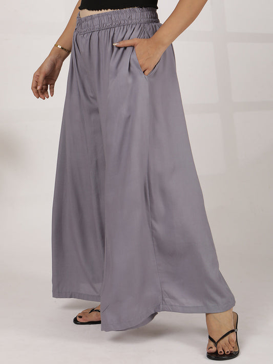 Grey Rayon Flared Palazzo