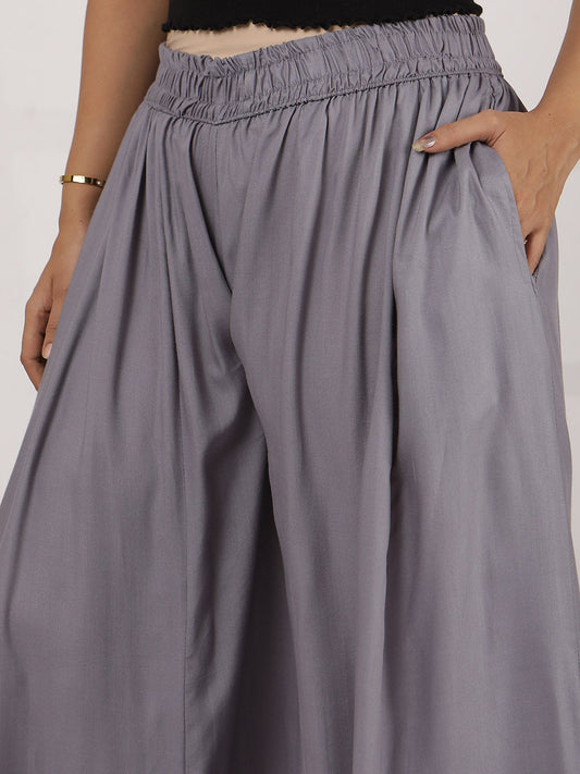 Grey Rayon Flared Palazzo