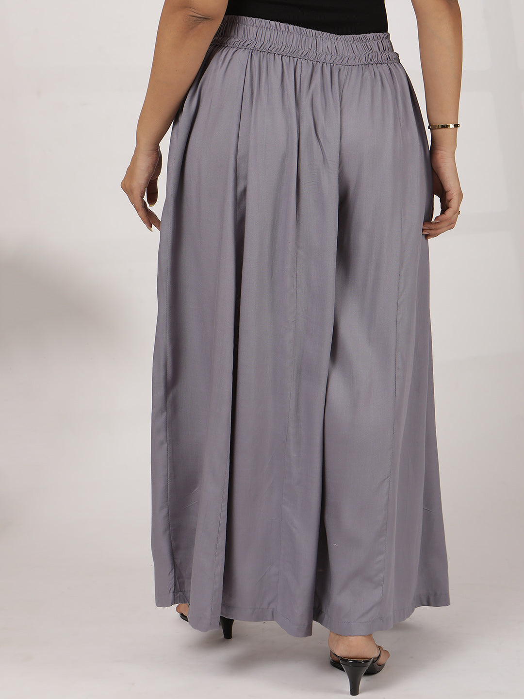 Grey Rayon Flared Palazzo