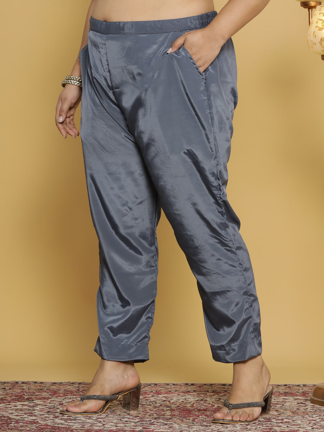 Grey Crepe Silk Pants