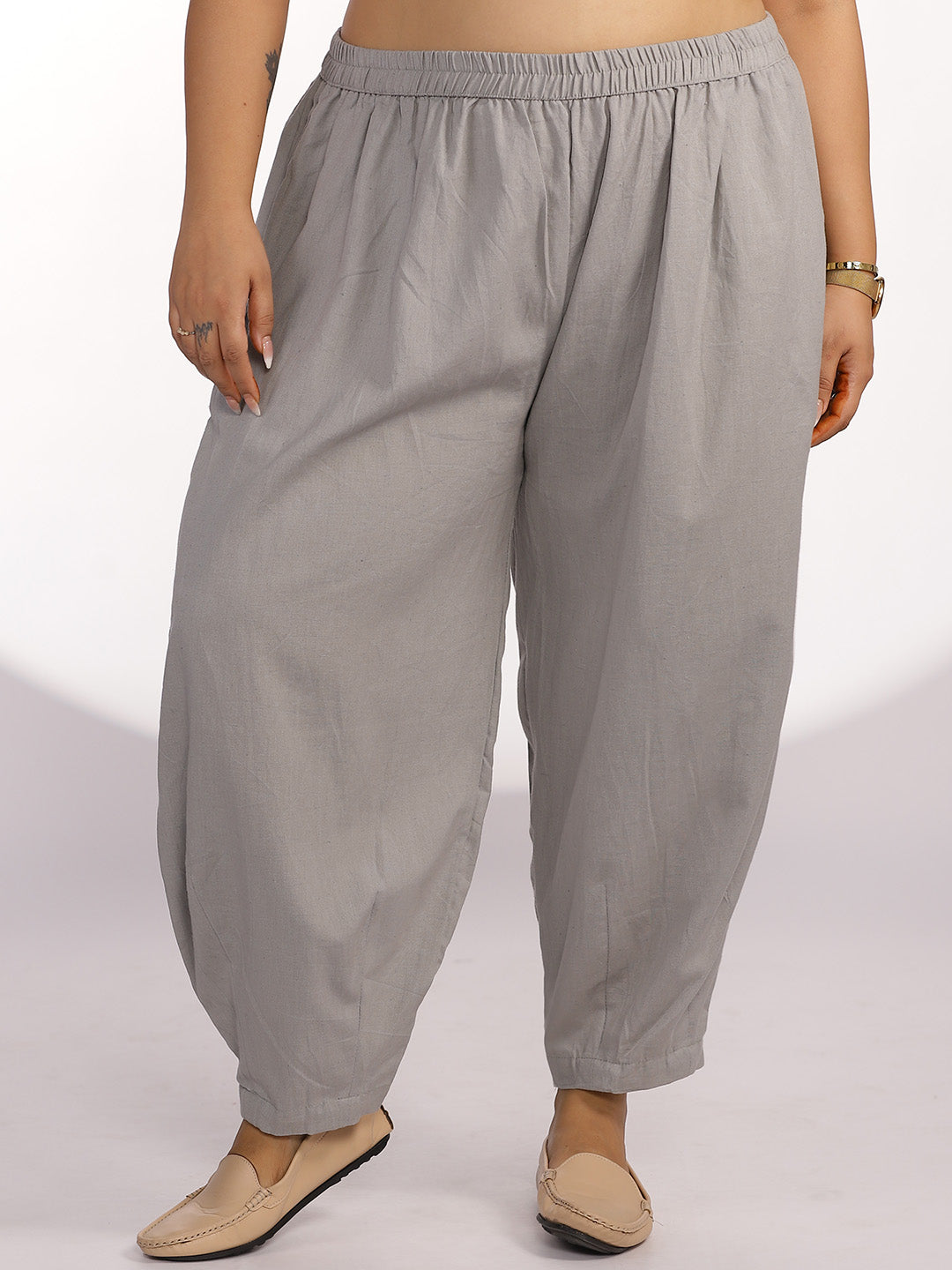 Grey Cotton Mom-Fit Pants