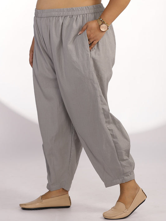 Grey Cotton Mom-Fit Pants
