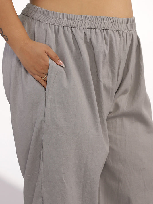 Grey Cotton Mom-Fit Pants