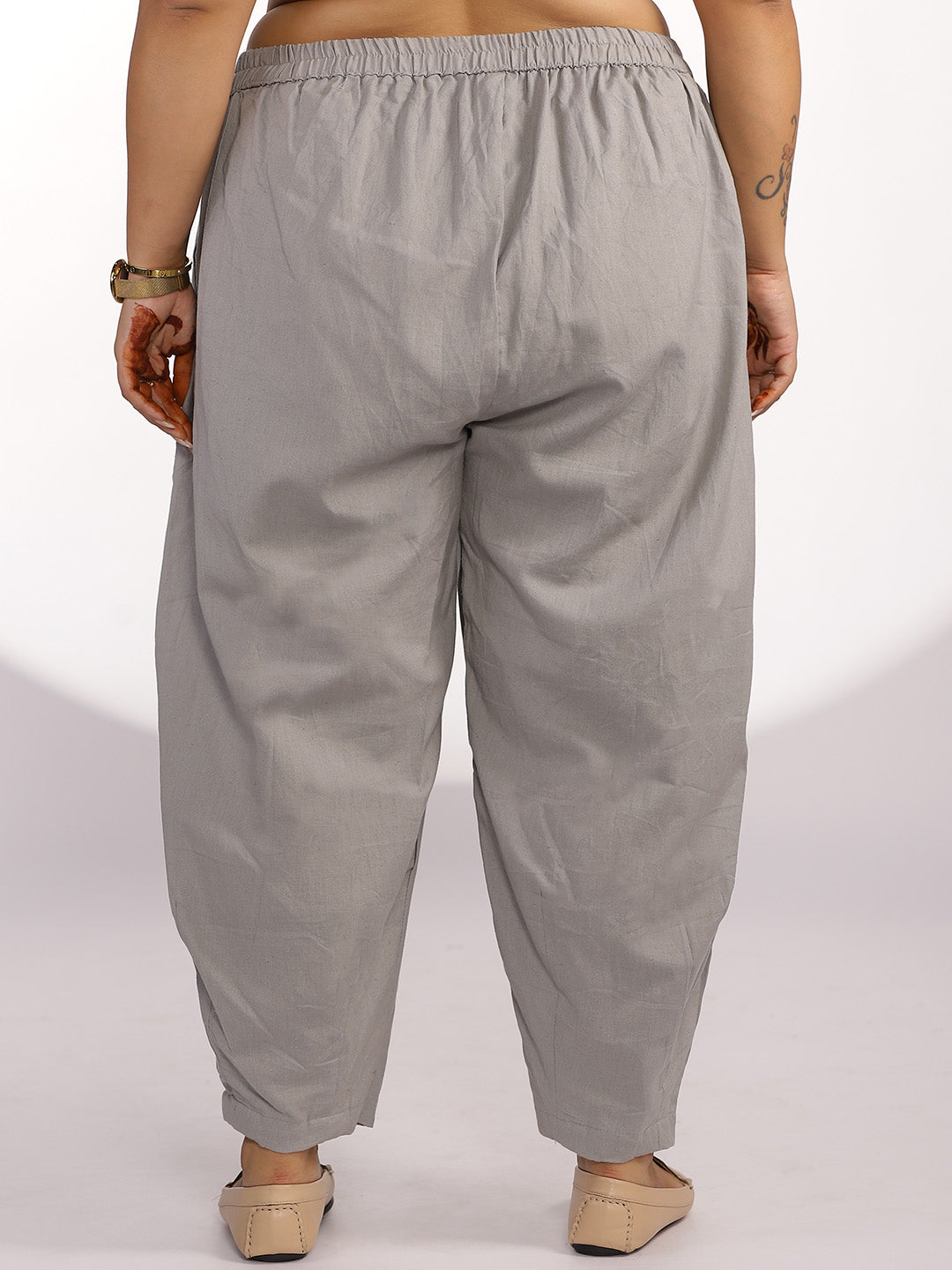 Grey Cotton Mom-Fit Pants