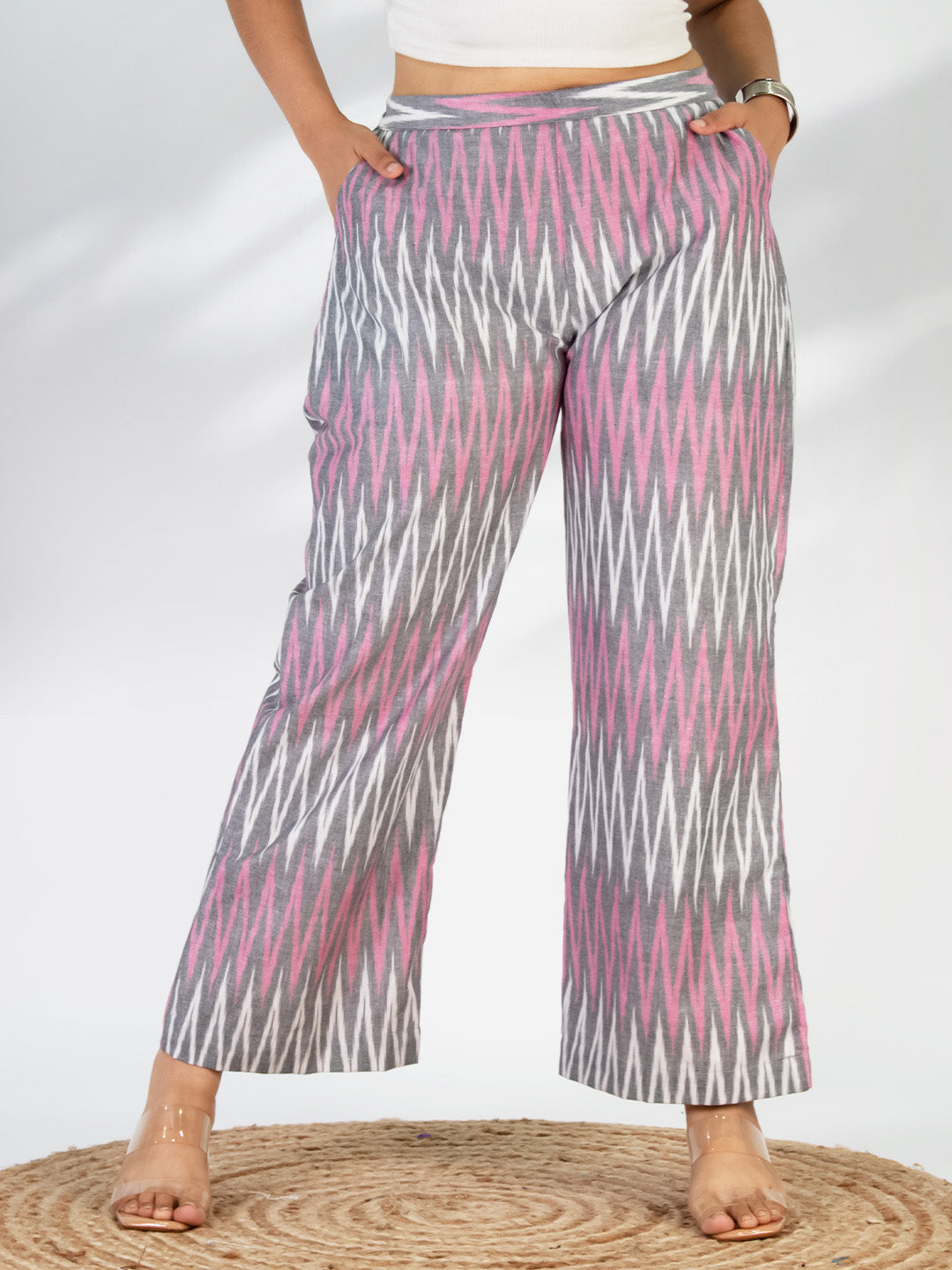 Pink&Grey Ikat Palazzo Pants