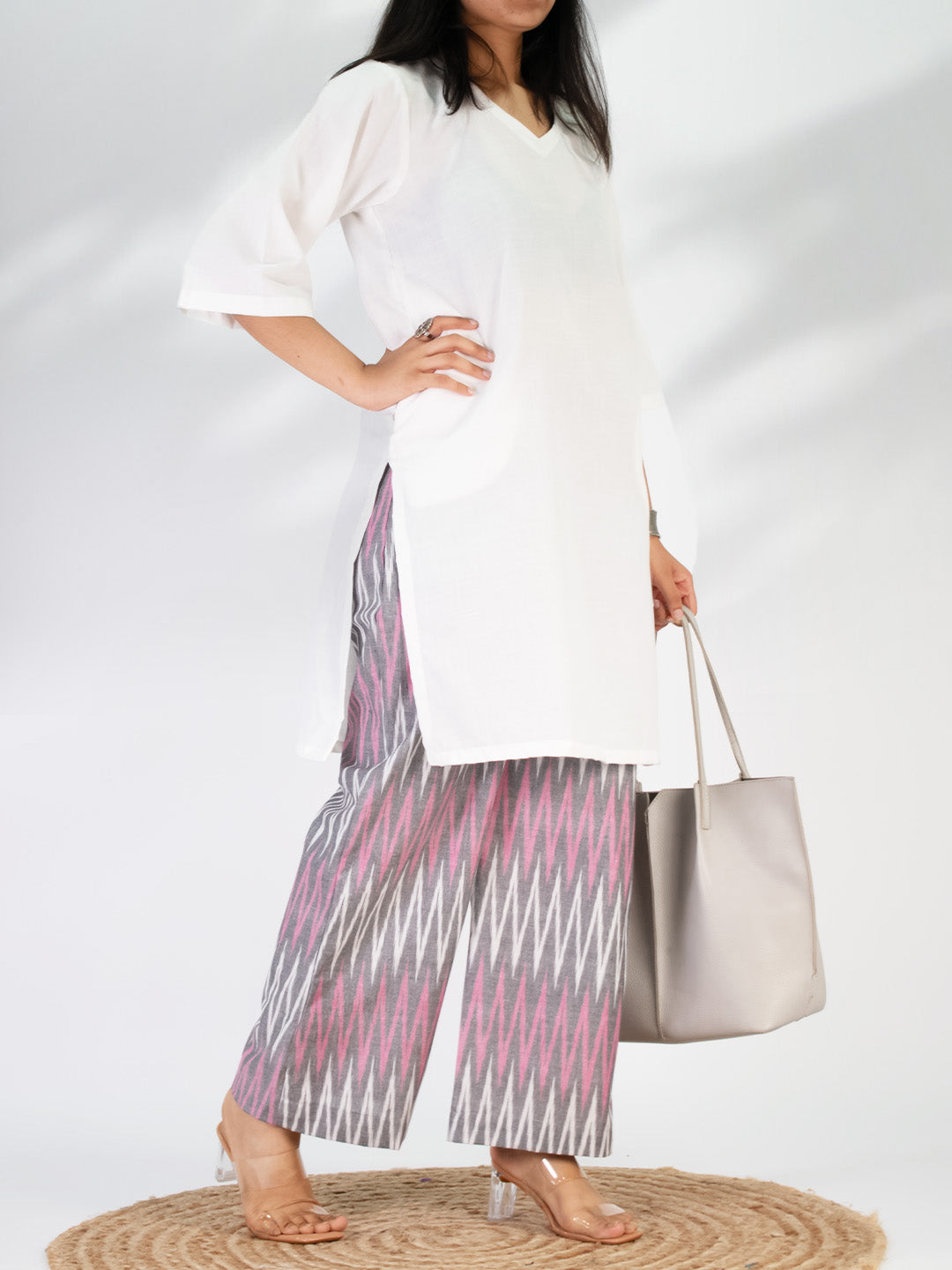 Pink&Grey Ikat Palazzo Pants
