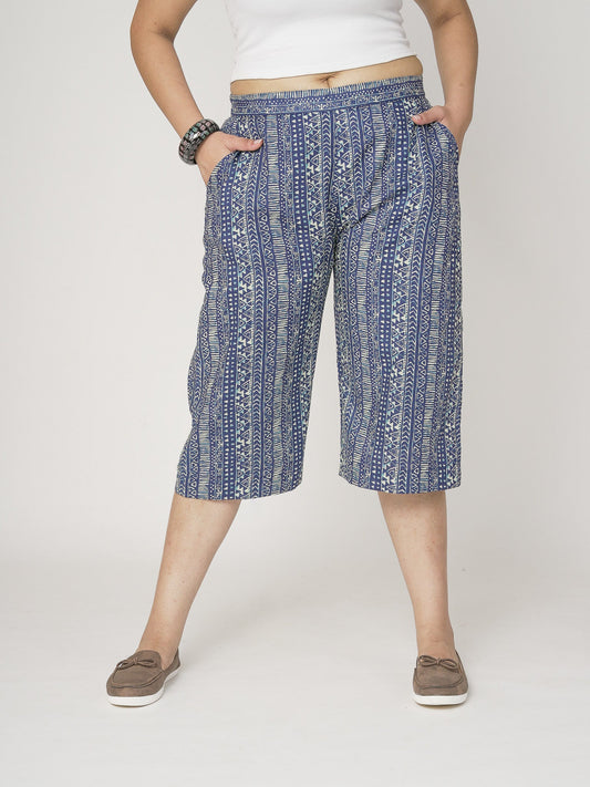 Printed Cotton Knee-Length Shorts - IndigoPulse