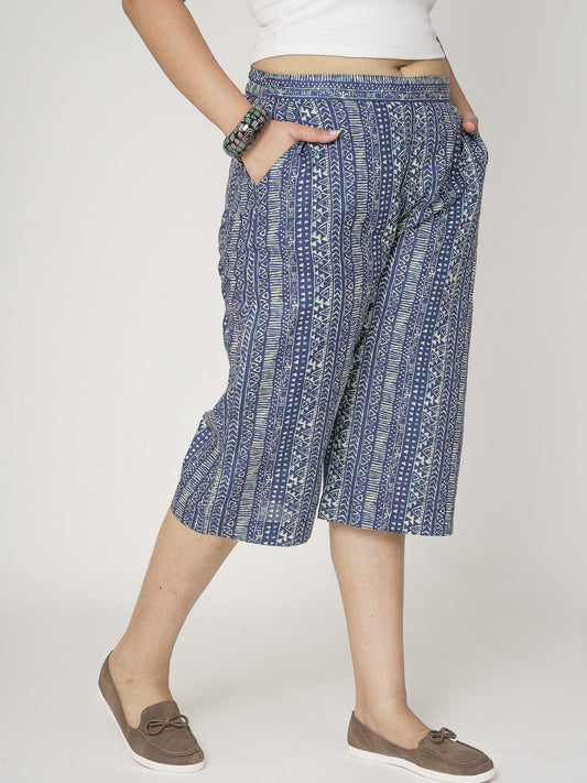 Printed Cotton Knee-Length Shorts - IndigoPulse
