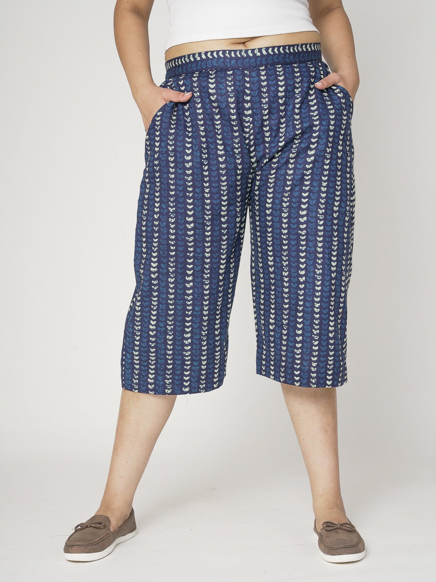Printed Cotton Knee-Length Shorts - OceanDots