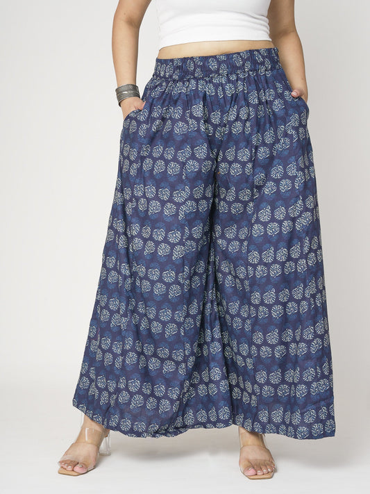 Printed Cotton Flared Palazzo - IndigoPaisley