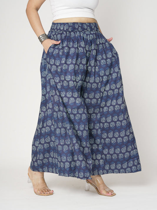 Printed Cotton Flared Palazzo - IndigoPaisley