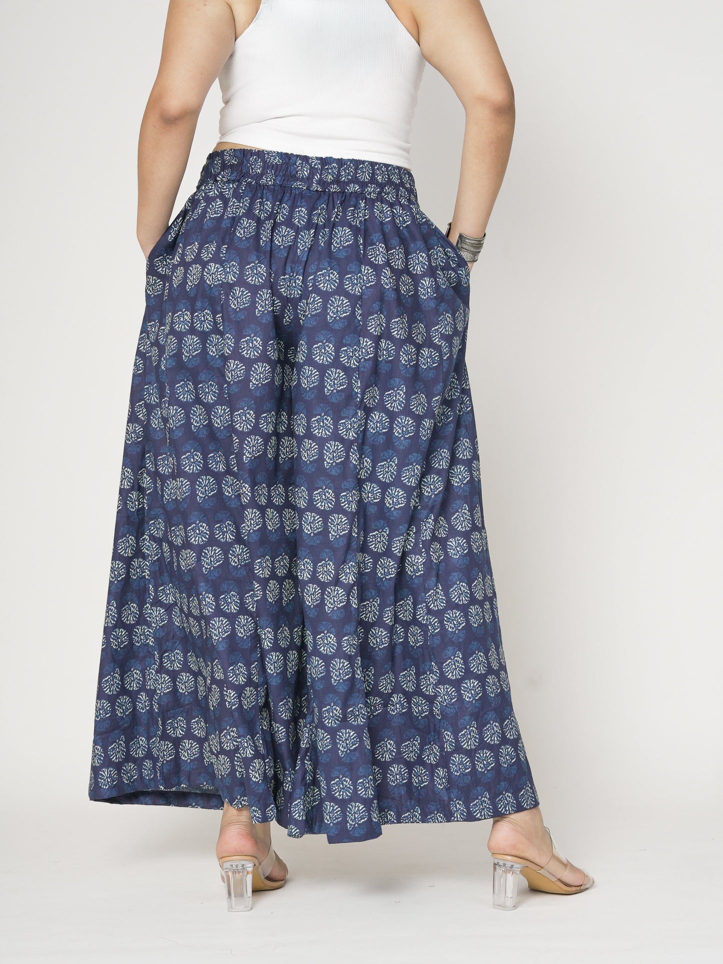 Printed Cotton Flared Palazzo - IndigoPaisley
