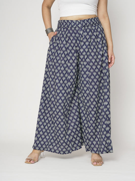 Printed Cotton Flared Palazzo - IndigoGrove