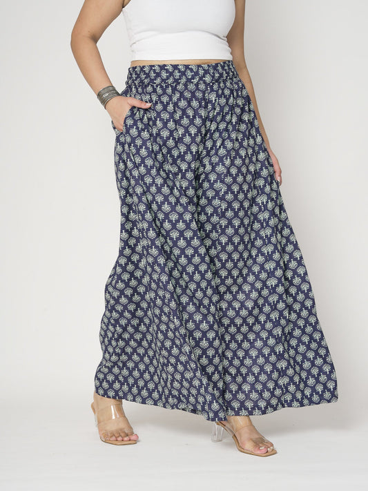 Printed Cotton Flared Palazzo - IndigoGrove