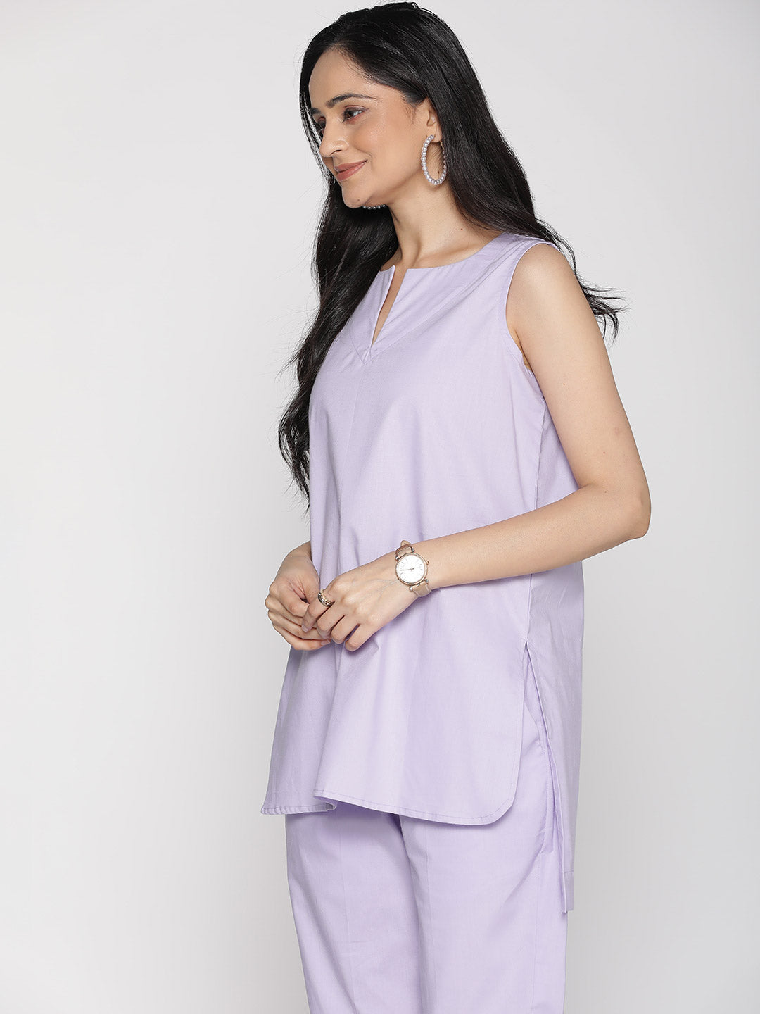 Lavender Poplin SleevelessKurti